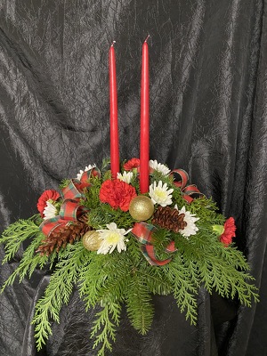 WINTER CANDLE TABLE ARRANGEMENT from Aletha's Florist in Marietta, OH