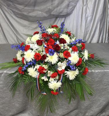 RED,WHITE, AND BLUE CASKET SPRAY from Aletha's Florist in Marietta, OH