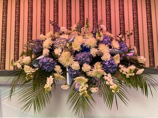 BLUE FULL CASKET SPRAY from Aletha's Florist in Marietta, OH