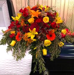 Casket Spray Flowers Fall  from Aletha's Florist in Marietta, OH