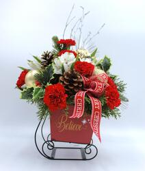 Christmas sleigh  from Aletha's Florist in Marietta, OH