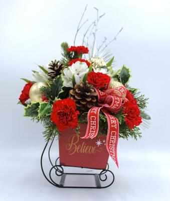 Christmas sleigh  from Aletha's Florist in Marietta, OH