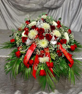 Scarlet and Gray Casket Spray  from Aletha's Florist in Marietta, OH