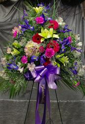 Purple standing spray  from Aletha's Florist in Marietta, OH